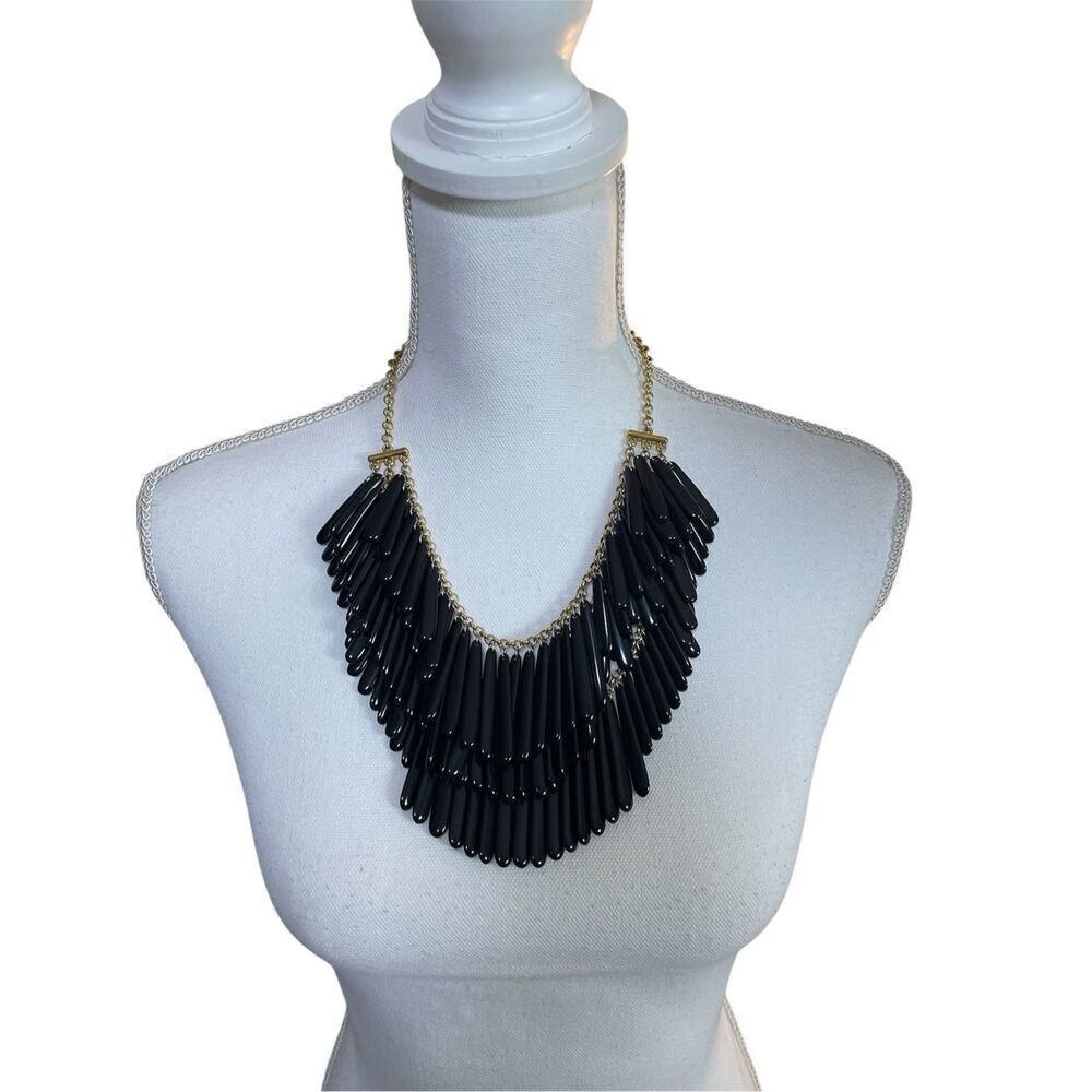 Joan Rivers 20th anniversary Triple Strand Black Onyx Lucite Bib Necklace